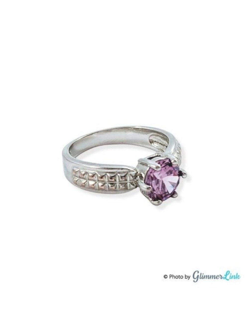 Silver Tone Purple Crystal Ring Size 9 Simulated Amethyst